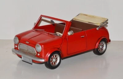 Auto Lamiera Nostalgia Retrò Modellino Mini Cooper Cabrio Rosso Oldtimer L 30 CM - Immagine 1 di 4