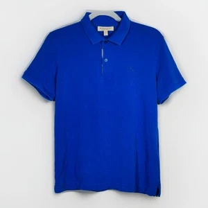 Burberry Polo Shirt Men’s Size Small Two Button Shirt Check Royal Blue Authentic - Picture 1 of 14