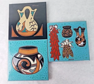 Set of 2 Tiessedre Designs + 1 Earthtones Chilies 6"x6" Tiles/Trivots/Wall Decor - Picture 1 of 10