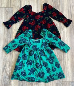 Girls Janie and Jack Floral Dress Lot Green Blue Red Velvet Long Sleeve Tulle 5