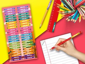 Personalised Animals Stationery/Pencil Name Labels - Kids Pencil Pen Tag Book Sc - Picture 1 of 11