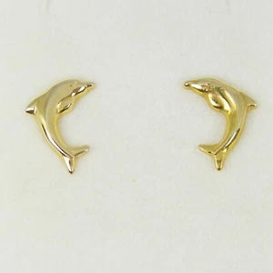 Children Jewellery Dolphin Stud Earrings Genuine 375 9ct 9k Yellow Gold - E5031 - Picture 1 of 7