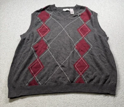 Concepts by Claiborne Mens Sweater Vest XLT Burgandy/Gray Diamond Pattern - Image 1 of 4