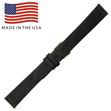 18mm Black Genuine Calf Leather Flat Watch Strap MADE IN THE USA 432