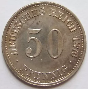 Münze Deutsches Reich Kaiserreich Silber 50 Pfennig 1876 H in fast Stempelglanz - Bild 1 von 2