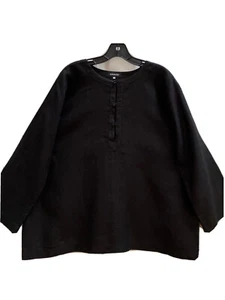 Neu Eskandar (1) schwarzes Leinen 3 Knöpfe Tunika Top - Bild 1 von 5