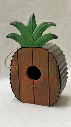 Birdhouse Decorative Pineapple Bird House Small Wood Metal 10" Cover