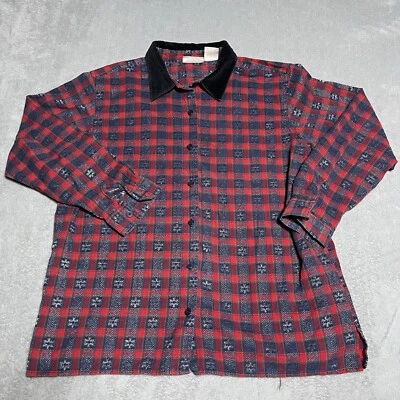 Винтажная праздничная рубашка Basic Editions женская размер XL рождественский топ красная клетчатая металлик - Изображение 1 из 4