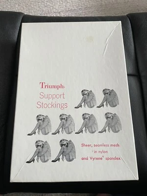 3 Pair Vintage Boxed Triumph garter stockings Mesh 9 1/2-10 Pink Sand - Image 1 of 4