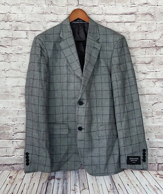 NUEVO Blazer Nordstrom Para Hombres Tienda Ajuste Ajustado Cuadros Lino - Gris - Talla 40R Foto 1 de 4