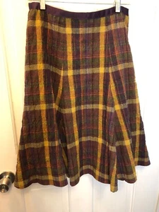 39. Euc Boden Wool Plaid Skirt Wine Gold 10r - Picture 1 of 7