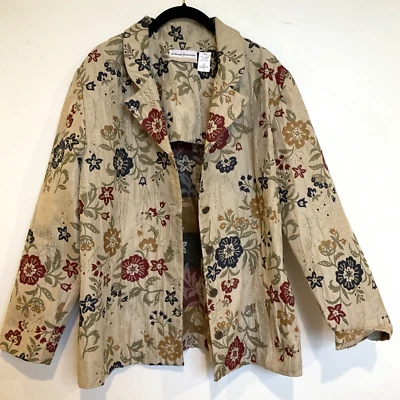 Alfred Dunner Tan Red Blue Embroidered Floral Blazer Size 16W - Image 1 of 3