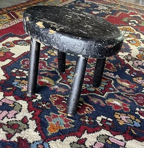Antique Milking Stool 4 Legged Footstool Vintage Solid Wood - Picture 1 of 8
