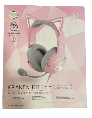 RAZER KRAKEN Kitty V2 USB Headset with RGB Kitty Ears -Quartz Edition - Image 1 of 4