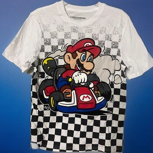 Mariokart Super Mario Boys Size 10/12 T-shirt White Graphic Tee - Picture 1 of 4