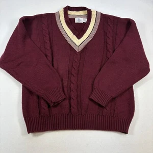 Vintage Cable Knit Sweater Unisex XL Academia Tennis Core Ivy League Burgandy - Picture 1 of 10
