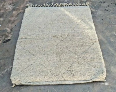 Moroccan Area Rug - 100% Soft Wool, 3x5 ft, Natural Off-White, Authentic Rug - Image 1 of 4
