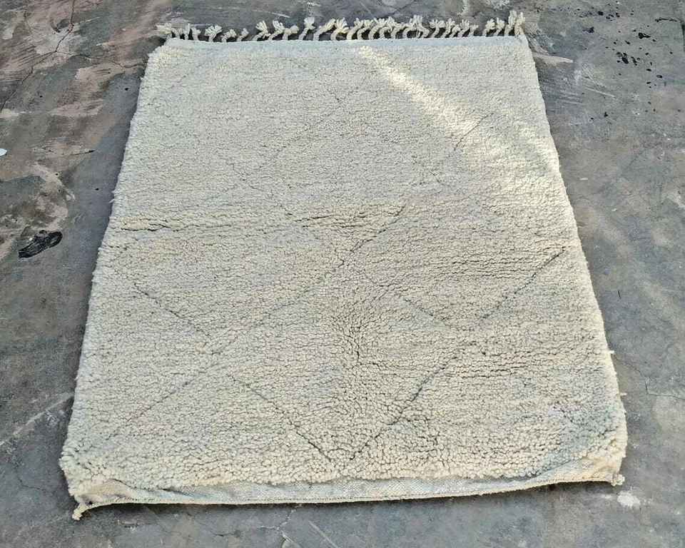 Moroccan Area Rug - 100% Soft Wool, 3x5 ft, Natural Off-White, Authentic Rug - Image 1 of 4