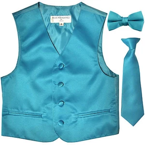 Nuevo Chaleco Esmoquin Formal para Niños Chaleco_corbata y Pajarita Azul Agua 2-14 - Imagen 1 de 5
