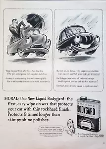1954 Simoniz Bodygard flüssiges Autowachs zwei anthropomorphe Autos Druckanzeige - Bild 1 von 1
