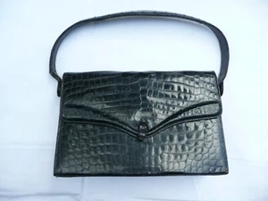 sac à main ancien vintage en croco noir des années 1960 - Imagen 1 de 9