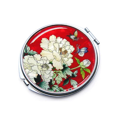 Portable Makeup Foldable Compact Double Magnifying Mother of Pearl Round Mirror - Image 1 of 4