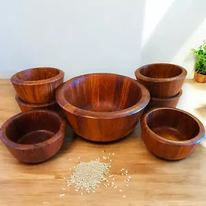 Vintage Dansk Teak Wood Bowl Set 7 Pieces Thick Wall Serving and Salad Bowls - Picture 1 of 16