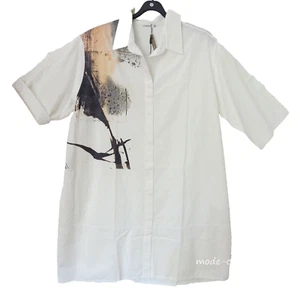 LUUKAA fantastica camicia-camicetta giacca lunga cardigan 48-50 (6) off white + stampa - Foto 1 di 5