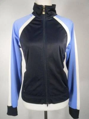 Hermosa Chaqueta de Calentamiento Para Mujer Pequeña Oleg Cassini Deportiva Azul Manga Larga Cremallera Foto 1 de 4