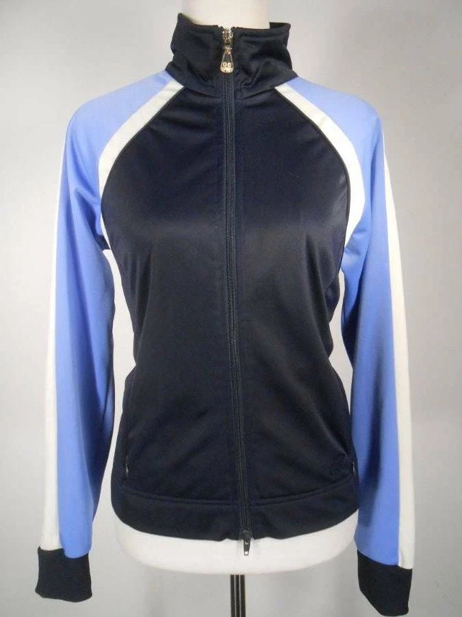 Hermosa Chaqueta de Calentamiento Para Mujer Pequeña Oleg Cassini Deportiva Azul Manga Larga Cremallera Foto 1 de 4