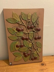 Vintage Jie Gantofta Sweden Painted Cherries Hanging Wall Pack Tile 76 - Picture 1 of 7