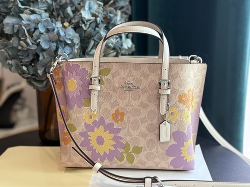 Borsa Coach Mollie nuova con etichetta 25 in tela firmata con stampa floreale CBT23