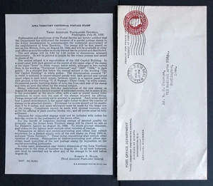 #838 1938 3c Iowa Territory Centennial Post Office New Stamp Announcement Letter - Picture 1 of 1
