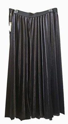 NUEVO CON ETIQUETAS MAX STUDIO Falda Línea A Negra Terciopelo Sedoso Plisado Midi XL Pull On Elástica  Foto 1 de 4