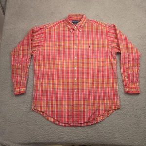 Ralph Lauren Blake Mens Shirt L Red Yellow Madras Plaid Cotton Button Down - Picture 1 of 10