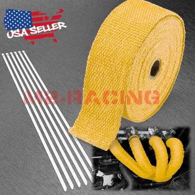 Tubo de escape amarillo aislamiento térmico envoltura térmica cabezal motocicleta 2" x 50' Foto 1 de 4