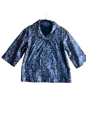 Susan Graver M  Black Gray Cheetah Animal Print Jacket 3/4 Sleeve Windbreaker - Image 1 of 4