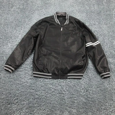 Soul Star Jacket Mens XL Faux Leather Bomber Varsity Stripe England Streetwear - Image 1 of 4
