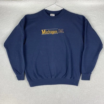 Sudadera De Colección Michigan Para Hombres Talla L Azul Hanes Fútbol Pullover Universidad Foto 1 de 4