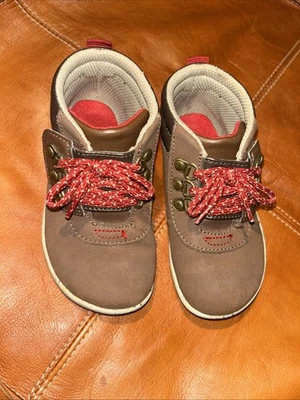 Merrell Kids Ankle Boots 8WIDE Br Leather Shoes Red Laces Hook and Loop Closure - Image 1 of 4