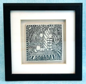 Cats Rule Drawings on Clay Framed Art by Marsha McCarthy - Picture 1 of 10