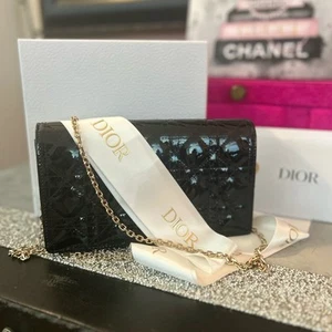 Dior Cannage Lady Dior Pouch Black Patent - Picture 1 of 7