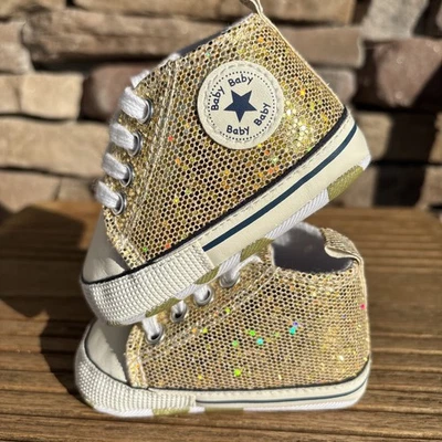 Zapatos CONVERSE ALL STAR Dorado Blanco Brillante Cuna Bebé Talla 1 Foto 1 de 4