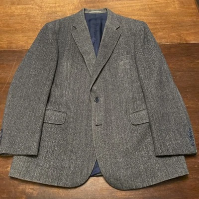 Blazer Club Room Macy's Para Hombres 43R Chaqueta Tweed Espiga Azul Marino Lana Mezcla Camel Foto 1 de 4