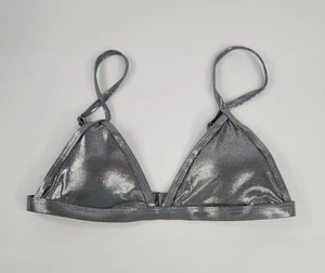 Sandy Beach Metallic Silver Triangle Bikini Swim Top Small   - Picture 1 of 11