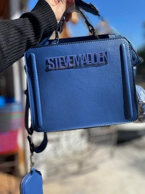 Steve Madden Bevelyn Satchel Crossbody Bag Blue with matching coin bag - Image 1 of 4