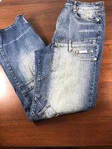 VTG Baby Phat Jeans Womens 18 Blue Patchwork Distressed Denim - Picture 1 of 21