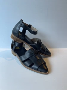 Bared Women’s Black Leather Sora Sandals Size 38 Flat Pointed Toe NEW - Bild 1 von 10