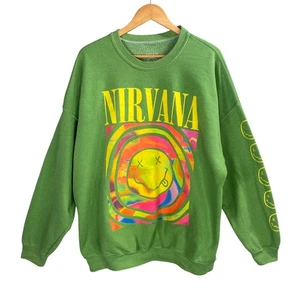 Nirvana Smiley Gesicht Grafik Rundhalsausschnitt Sweatshirt L/XL Oversized Indie Grunge Y2k - Bild 1 von 5