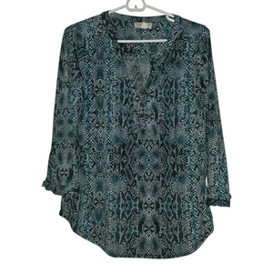 Mujer 3/4" Manga Cuello Henley Verde Piel de Serpiente Dana Buchman L - Imagen 1 de 6